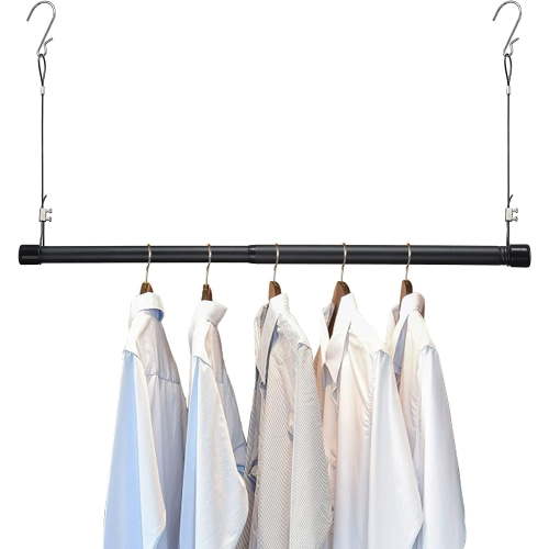 BsBsBest Hanging Closet Rod, 15-25 inch Adjustable Closet Hanging Organizer, 35 inch Height Space-Saving Clothes Hanging Bar