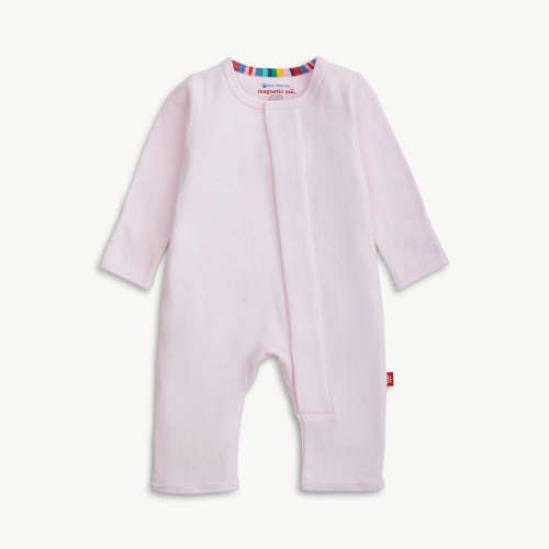 soft petal pink organic cotton magnetic coverall