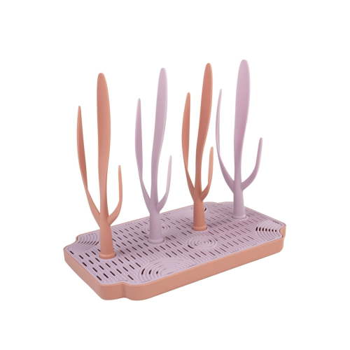 DF DUALFERV Baby Bottle Drying Rack with Drainer, High Capacity Bottle Dryer Holder for Baby Bottles, Nipples, Cups, Pump Parts and Accessories, Orange and Purple