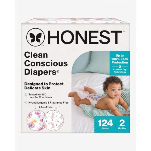 The Honest Company Daytime Diapers, Rose Blossom, Size 2, 124 Count