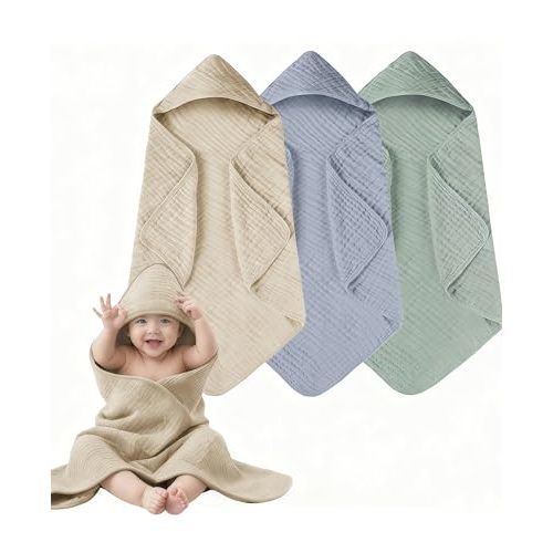 TRYISDICDVC 3-Pack Hooded Baby Towels for Newborn 100% Cotton Soft Babies Blanket Toddler and Kids Bath Towel Baby Essentials