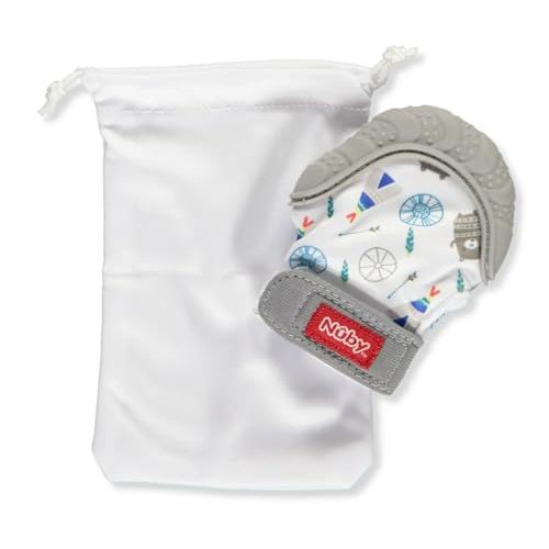 Nuby Soothing Teething Mitten with Hygienic Travel Bag, Grey, 1 Count (Pack of 1)