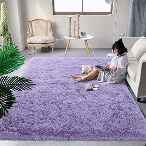 DweIke Fluffy Area Rug for Living Room Bedroom, 3x5 Lavender Purple Carpet for Rooms, Soft Shaggy Plush Rugs for Kids Girls Boys, Fuzzy Shag Indoor Floor Carpets for Home Dorm Decor Aesthetic