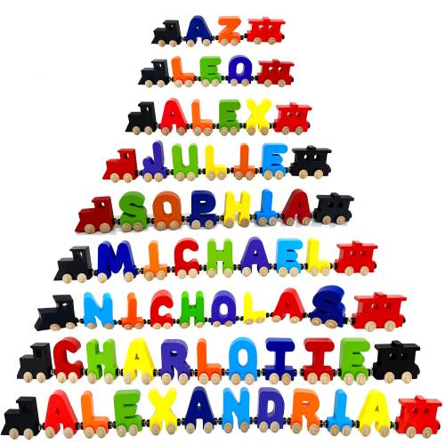 Build Your Own Name Alphabet Train 3 LARGE Inch Each Letter Hand Made in U.S.A Live Rolling Wheels & Self Attaching Magnets Kids Room Decor