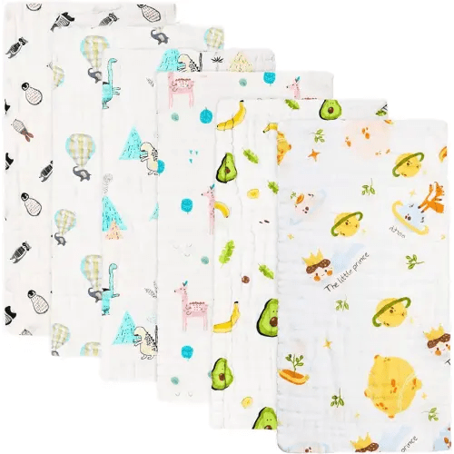 FOOK FISH Muslin Burp Cloths Premium Cotton Burping Rags for Newborn Ultra Soft and Absorbent Unisex Spit Up Rags for Boys and Girls Perfect Baby Registry Gift 20'' X 10'' (Little Prince)