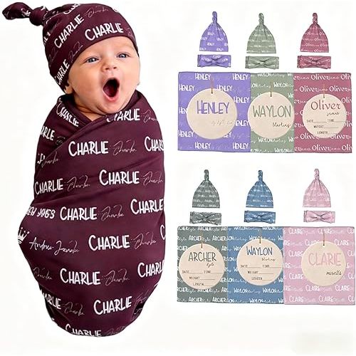 Personazlied Baby Blanket, Custom Swaddle Blanket for Newborns with Name, Customized Baby Blanket for Boys and Girls, Ideal Personalized Baby Gifts for Newborns and Baby Showers (Pattern Name)