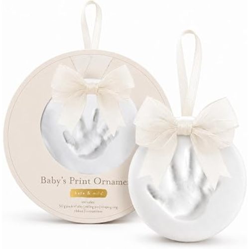 Kate & Milo Ivory Baby Handprint & Footprint Ornament Kit – DIY Baby Keepsake Clay Impression, Baby’s First Christmas Ornament, Newborn Memory Gift, Baby Gift, Nursery Keepsake