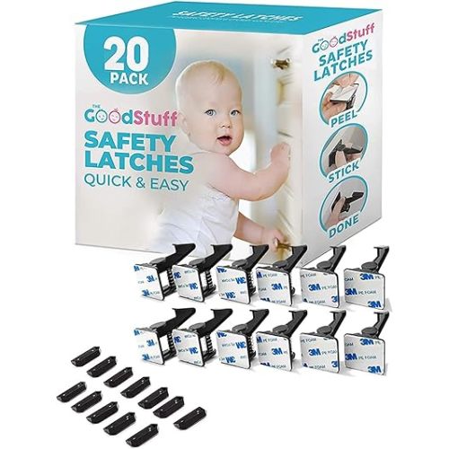Baby Proofing Cabinet Locks for Babies [20 Pack] Secure Screw On Baby Safety Child Locks for Cabinets - 2 Inch Square Base (Please Check Cabinets and Drawers for Space to Install)