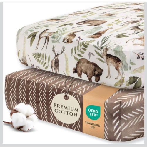 Pobibaby - 2 Pack Premium Fitted Baby Boy Crib Sheets for Standard Crib Mattress - Ultra-Soft Cotton Blend, Safe and Snug, and Stylish Woodland Crib Sheet (Wildlife)