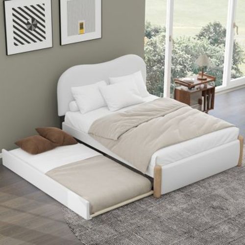 Full/Twin Size Upholstered Platform Bed with Wood Supporting Feet-ModernLuxe