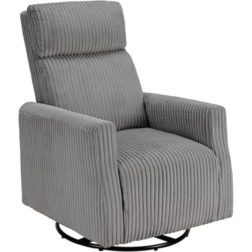 CANMOV Swivel Rocker Chair for Nursery, Swivel Accent Chair with High Back and Arms, Corduroy Glider Chair for Living Room Bedroom Nursery, Grey