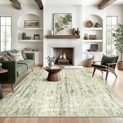 Valenrug Washable Rug - Stain Resistant Area Rugs for Living Room, Non Slip Backing Printed Rugs for Bedroom, Folable Machine Washable Area Rug(Green,8'x10')
