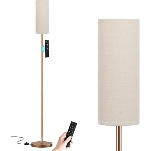 Ambimall 64'' Floor Lamps for Living Room with Remote Control and Stepless Dimmable Colors Temperature & Brightness, 9W Bulb Included(Beige Lampshade & Brown Pole)