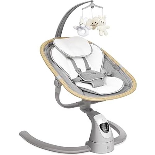 Angelbliss Baby Swing with Cry Detection, Side-to-Side Electric Swing with 5 Speeds, 180° Rotation, Indoor Swing for Infants and Toddlers (Grey)