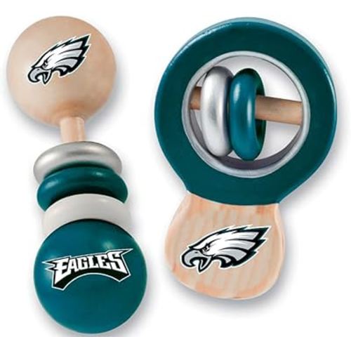 BabyFanatic Wood Rattle 2 Pack - NFL Philadelphia Eagles - Officially Licensed Baby Toy Set