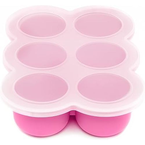 WeeSprout Silicone Freezer Tray w/ Clip on Lid: Food Storage Container for Homemade Baby Food, Vegetable, Fruit Purees, and Breast Milk (Bright Pink, Six 3 Ounce Sections)