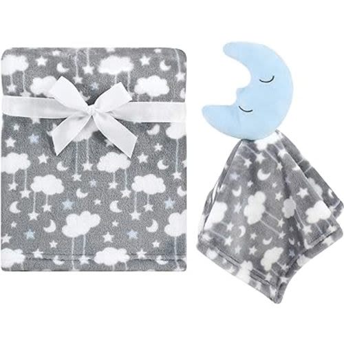 Hudson Baby Unisex Baby Plush Blanket with Security Blanket, Moon Boy, One Size