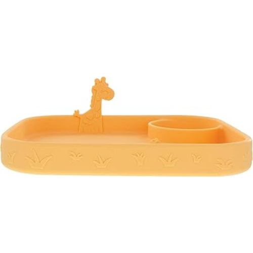 Nuby Animal Friend Silicone Rectangle Plate - Toddler Plate - 6+ Months - Yellow Giraffe Plate