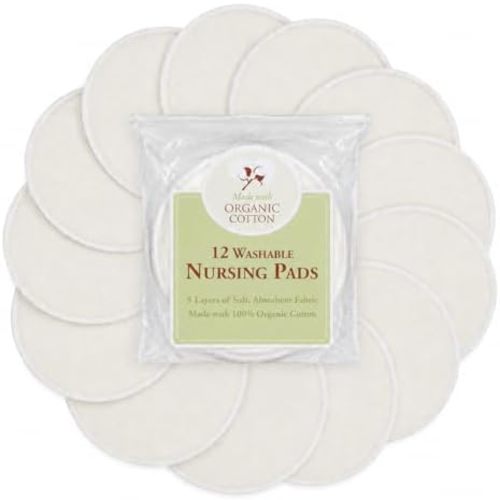 TL Care Nursing Pads Made with Organic Cotton - Soft, Breathable, Absorbent & Washable, Natural Color, 12 Count