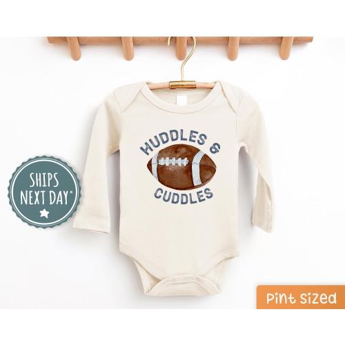 Baby Football Onesie® Huddles & Cuddles Football Baby Long Sleeve Natural Onesie® - Cute Fall Natural Bodysuit - Natural Football Onesie®