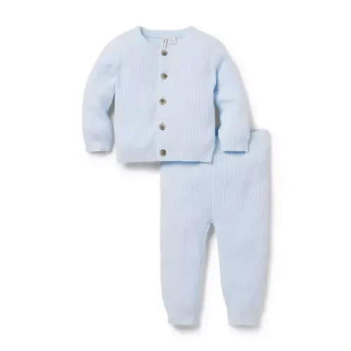 Baby Pale Blue Baby Ribbed Cardigan Matching Set by Janie and Jack