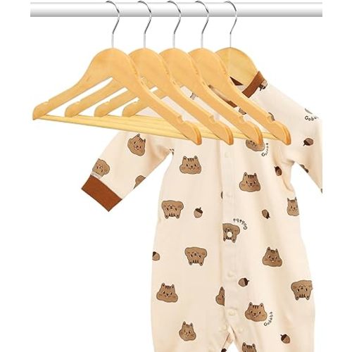 AMKUFO Baby-Hangers 10 Pack Kids-Hangers, 12.75 Inch Wooden Baby Hangers-for-Kids, Wood Children Hangers with Pant Bar & Shoulder Notches, Natural Clothes Hangers Solid & Durable