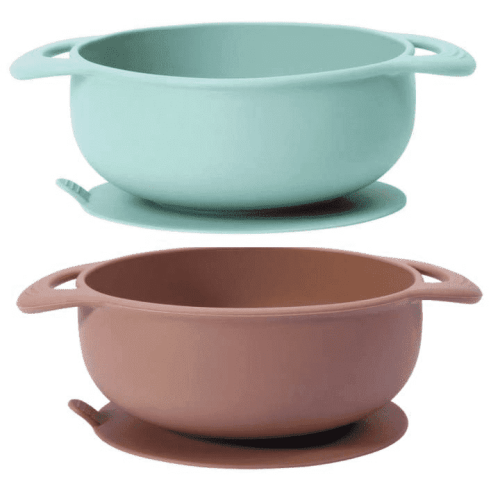 KC Luv Silicone Suction Baby Bowl Set of 2, Moody Blue & Earth Brown, BPA Free, Soft Food Grade Silicone
