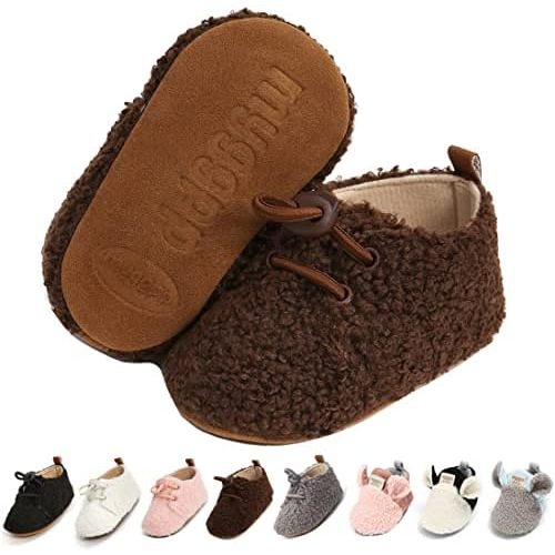 Ohwawadi Infant Baby Boys Girls Slippers Cozy Fleece Booties Soft Bottom Warm Cartoon Socks Newborn Crib Shoes