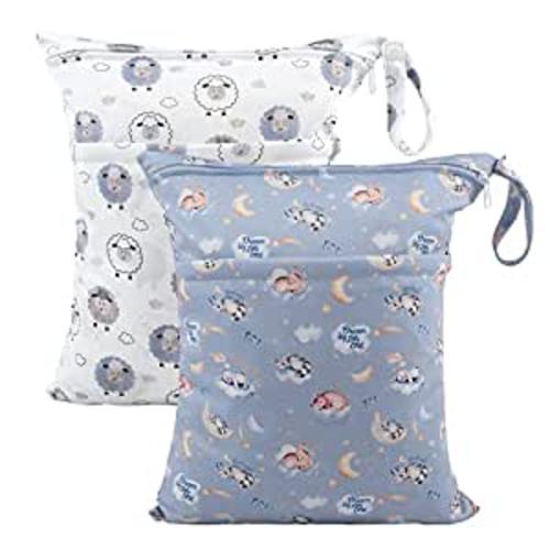 Amazon.com : ALVABABY 2pcs Cloth Diaper Wet Dry Bags Waterproof Reusable with Two Zippered Pockets Travel Beach Pool Daycare Soiled Baby Items Yoga Gym Bag for Swimsuits or Wet Clothes LZD2122 : Baby