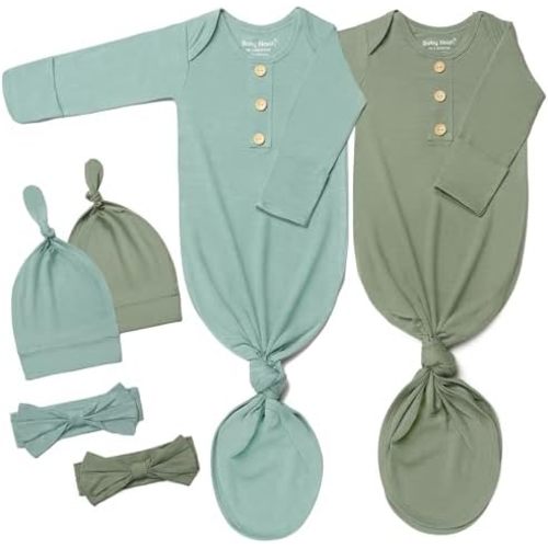 Baby Noah Newborn Knotted Gown Set with Hat and Headband - Buttery Soft Tie Bottom Gown for Baby's Sweet Dreams (2 Packs)