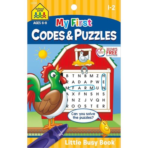School Zone My First Codes & Puzzles Workbook: 48 Pages, 1st Grade, 2nd Grade, Activity Pad, Crossword Puzzles, Word Search, Riddles, Ages 6 to 8 (Little Busy Book Series)