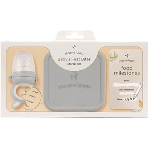 Baby’s First Bites Starter Kit – Ice Cube Tray, Forage Feeder, Freezer Mold & Pacifier Feeder – Milestone Magnet for Food Tracking & Feeding Tips – Baby Food Prep Essentials - Dew