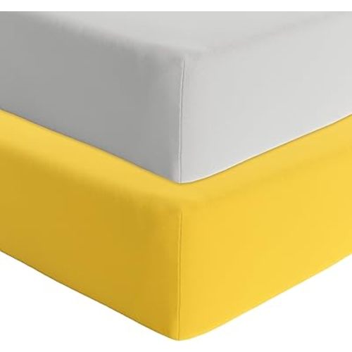 Featherhead™ 2-Pack Fitted Crib Sheets - 100% Cotton - 52" x 28" x 9" for Standard Crib and Toddler Mattress (Percale Grey Yellow)