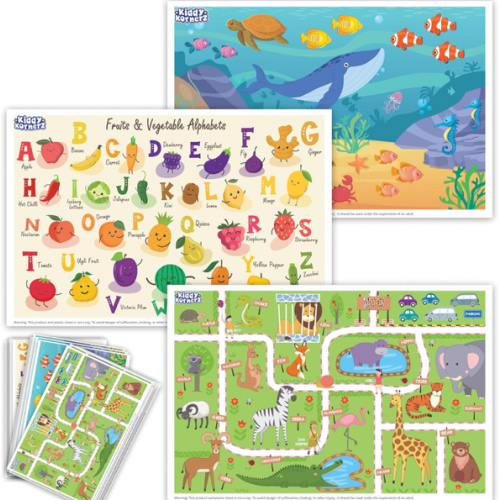40 Pack Waterproof Disposable Placemats for Baby, Place mats for Kids, Toddler - Kids Placemats for Dining Table Tyke, Restaurants, and Travel (Aquarium, Alphabet and Zoo Theme)