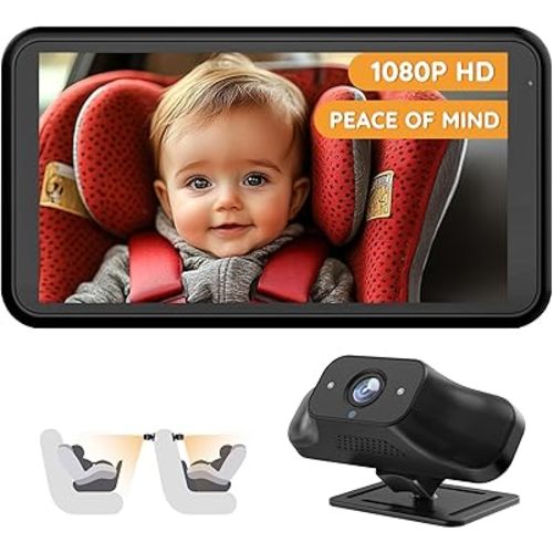 Baby Car Camera Plug-Play, 4.5" 1080P HD Crystal Clear View Baby Car Mirror Monitor with 3X Zoom, Safety 360 Rotation Rear Facing Car Seat for Baby, Baby Travel Essential