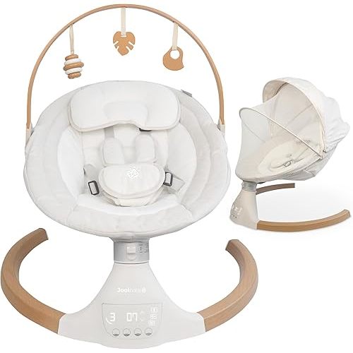 Jool Baby Nova Swing for Newborns - Electric Motorized Infant Swing, Bluetooth Music, 10 Preset Melodies, Remote (2025 Model) (Wood/Oatmeal)