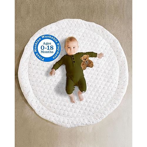 Poppyseed Play Baby Play Mat, Extra-Thick & Extra-Large Round Floor Pad, Designed for Tummy Time, Crawling, & Baby Activity Gyms, Foldable & Portable (Triangle, 43" Round)