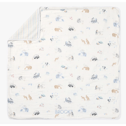 Avery Animals Oversized Organic Muslin Baby Blanket