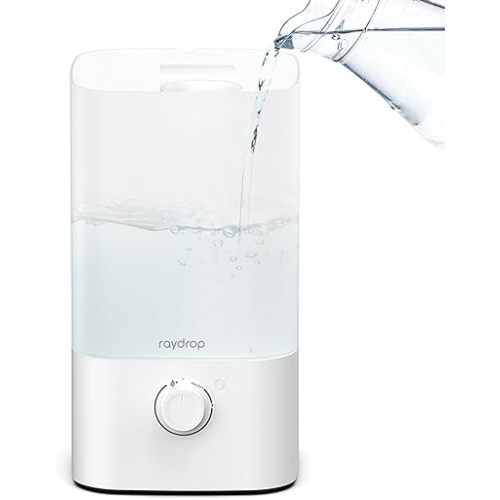 raydrop Humidifiers for Bedroom, 2.5L Top Fill Cool Mist Humidifiers for Home, Large Room, Baby, and Plant, Essential Oil Diffuser with Cycling 7 Color Lights, 360° Nozzle, Auto Shut-Off, White