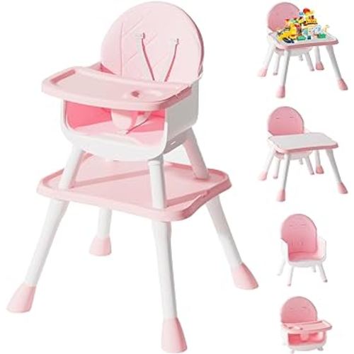 6 in 1 Baby High Chair, Convertible Highchair for Babies and Toddlers (Pink)