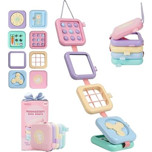 GRESEESM Montessori Toys for 1 Year Old Girls Gifts, Toddler Busy Board, Baby Learning Travel Sensory Toys for Toddlers 1-3, 1st Birthday Gifts, Easter Basket & Stocking Stuffer, Macarons
