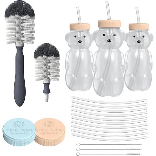 Honey Bear Cup Bundle - 3-Pack + Accessories & Brushes Cream Color