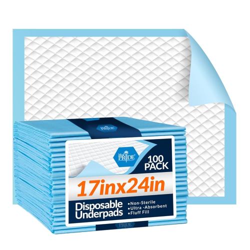 Medpride Disposable Underpads 17'' x 24'' (100-Count) Incontinence Pads, Bed Covers, Puppy Training | Thick, Super Absorbent Protection for Kids, Adults, Elderly | Liquid, Urine, Accidents