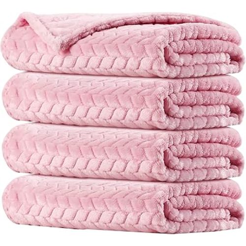 Chumia 4 Pcs Baby Blanket Flannel, Cozy Throw Fuzzy Blanket for Newborn Sherpa Blanket Crib(Light Pink, 24 x 32 Inch)
