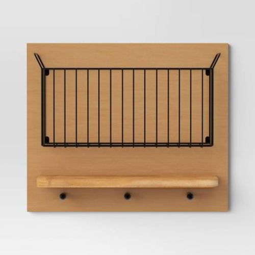 17"x14" Wall Organizer Brown/black - Threshold™: Modern Metal & Wood Mail Holder, Includes Mounting Hardware