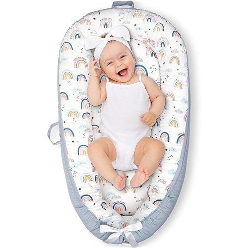 Baby Lounger Cover, 100% Breathable Cotton & Ultra Soft Infant Lounger Cover, Crib & Bassinet Mattress Cover, Travel Baby Bed Cover, for Infant & Newborn as Gift (Rainbow)