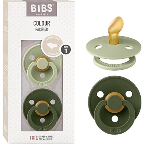 BIBS Pacifiers 0-6 Months | 2-Pack Soothers | BPA-Free Anatomical Nipple | Made in Denmark | Sage/Hunter Green Colour Pacifier