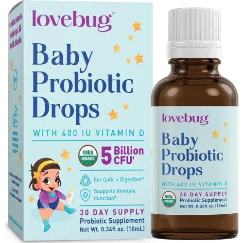 Lovebug Award Winning USDA Organic Probiotic for Infants & Babies | Helps with Colic, Reflux, Diarrhea, Constipation & Gas | Multi-Strain 5 Billion CFU | Liquid Drops | Ages 0-24 Months