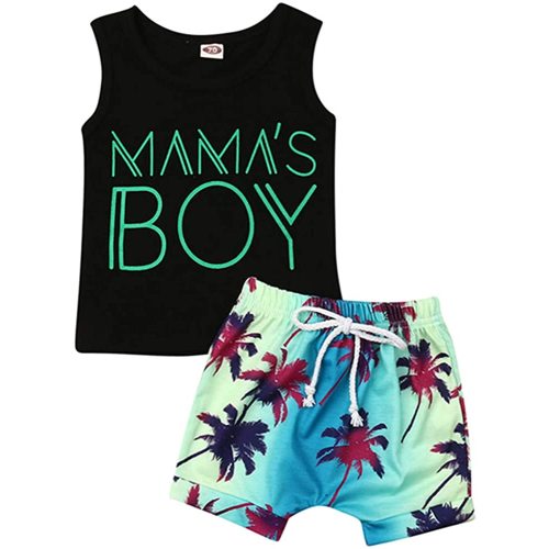 FYBITBO 2Pcs Baby Boys Summer Clothing Sets Cute Letters Print Sleeveless Tank Tops T-Shirt+Palm Shorts Outfits