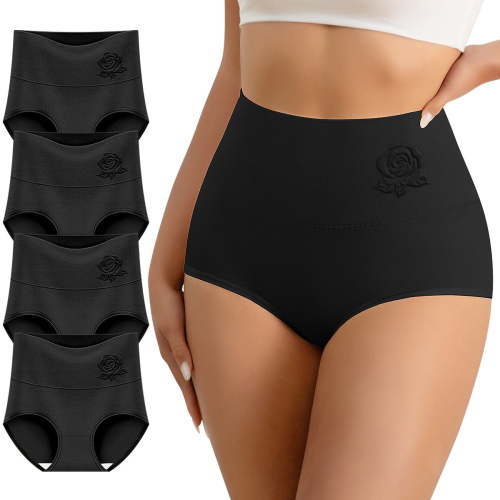 MEIYATING Women's High Waisted Tummy Control Panties - 4-Pack, Seamless and Breathable